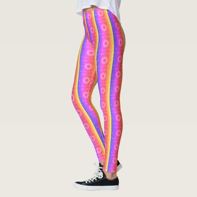 Colorful Baby Pink Summer Walking Tall Rainbow art Leggings (Left)
