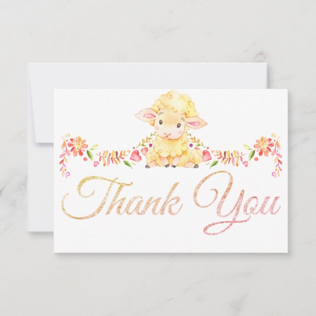 Colorful Baby Sheep / Lamb Thank You Card (Front)