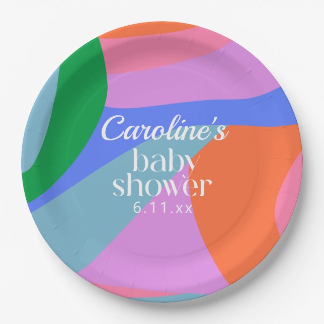 Colorful Baby Shower Abstract Waves Modern Custom Paper Plates (Front)