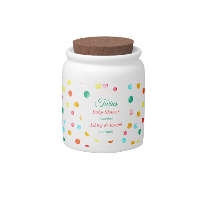 Colorful Baby Shower Confetti Dots Candy Jar (Front)