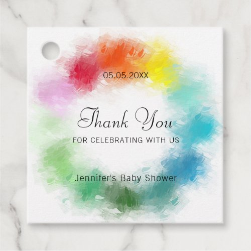 Colorful Baby Shower Custom Thank You Script Text Favor Tags