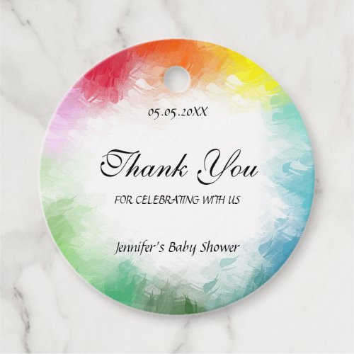 Colorful Baby Shower Handwriting Script Thank You Favor Tags