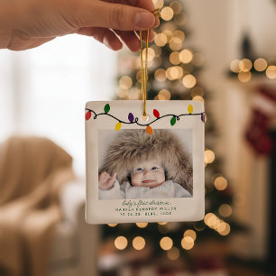 Colorful Baby's First Christmas Lights Ceramic Ornament