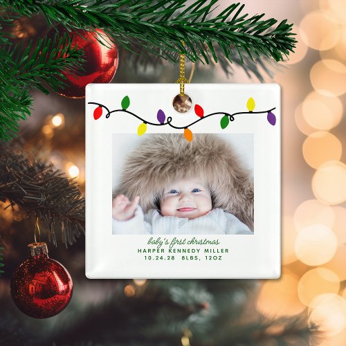 Colorful Babys First Christmas Lights Ceramic Ornament