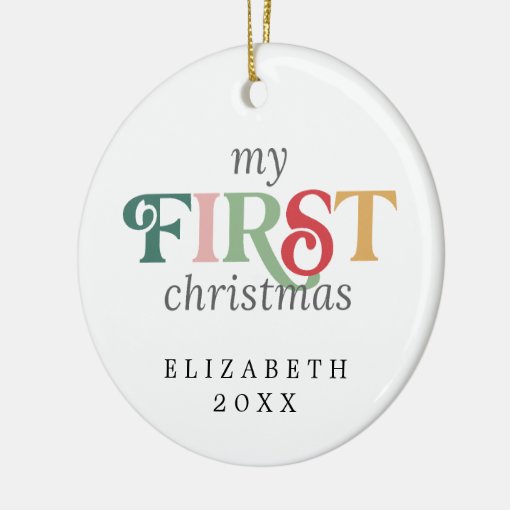 Colorful Baby's First Christmas Newborn Photo Ceramic Ornament | Zazzle