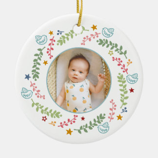 Colorful Baby's First Christmas Photo Ceramic Ornament