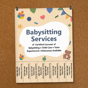 Colorful Babysitting Service Tear Off Strips Flyer