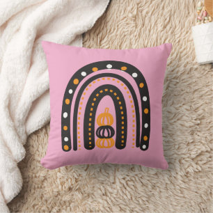 Colorful Back, Orange and Pink Print w/Pumpkins Throw Pillow