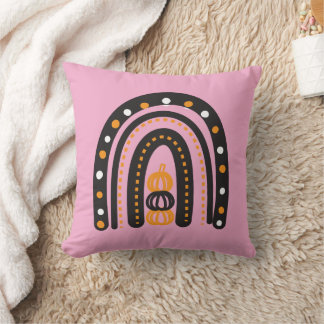 Colorful Back, Orange and Pink Print w/Pumpkins Throw Pillow