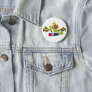 Colorful Back to School Cartoon Design with School Button