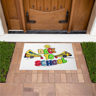 Colorful Back to School Cartoon Design with School Doormat