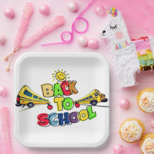 Colorful Back to School Cartoon Design with School Paper Plates