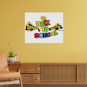 Colorful Back to School Cartoon Design with School Poster