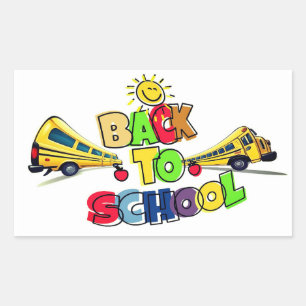 Colorful Back to School Cartoon Design with School Rectangular Sticker