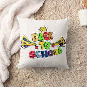 Colorful Back to School Cartoon Design with School Throw Pillow