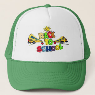 Colorful Back to School Cartoon Design with School Trucker Hat