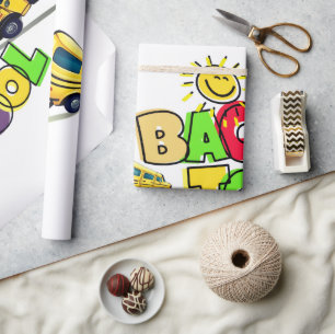Colorful Back to School Cartoon Design with School Wrapping Paper
