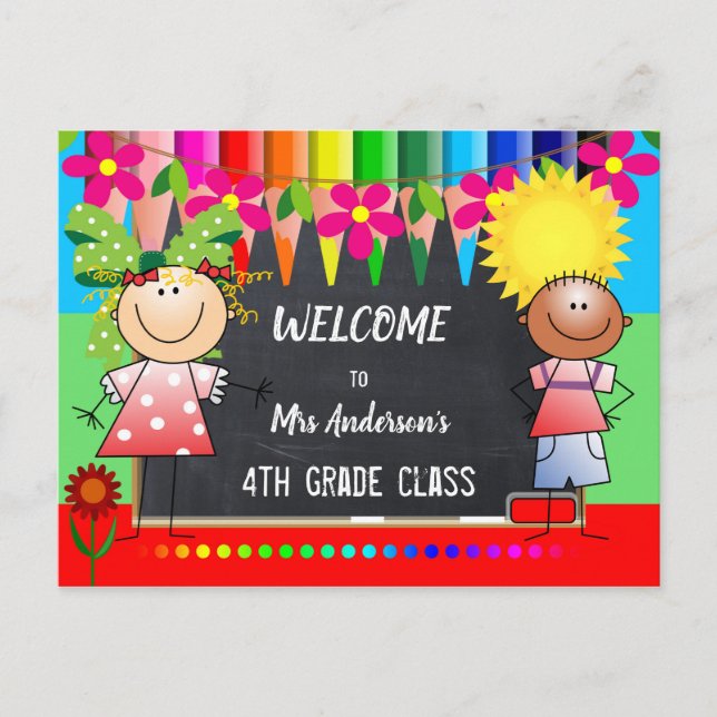 Colorful Back to School Chalkboard Postcard (Front)