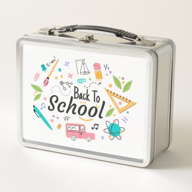 Colorful Back to School Custom Metal Lunchbox (Front)