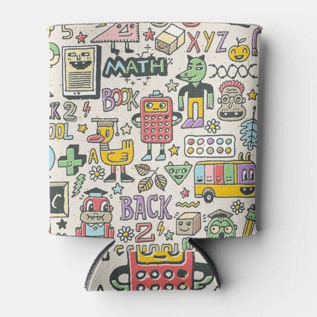 Colorful back to school doodles can cooler (Front)