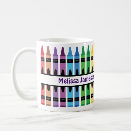 Colorful Back to School Name Monogram Crayon Coffee Mug