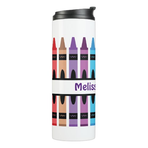 Colorful Back to School Name Monogram Crayon Thermal Tumbler