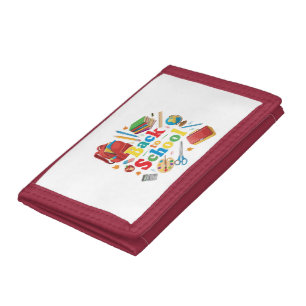 Colorful Back to School Supplies Fun Kids & Teac Tri-fold Wallet