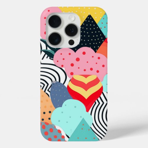 Colorful background of shapes dots and lines iPhone 15 pro case