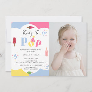 Colorful Background Popsicle Photo Baby Shower Invitation