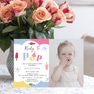 Colorful Background Popsicle Photo Baby Shower Invitation