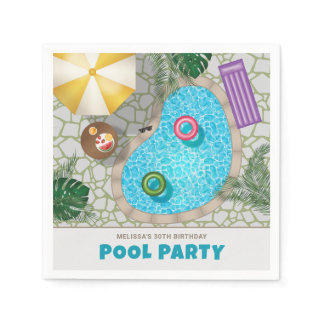 Colorful Backyard Swimming Pool Birthday Party Napkins