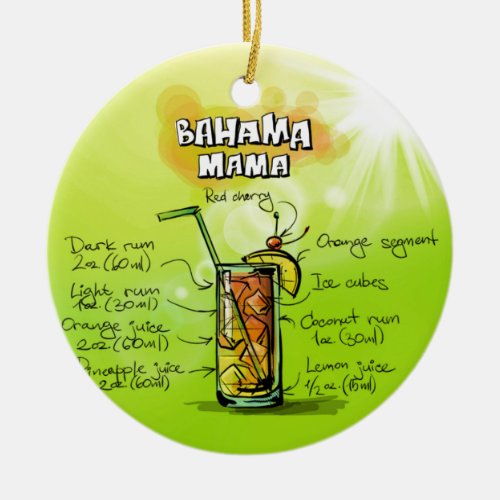 Colorful Bahama Mama Drink Cocktail Recipe Ceramic Ornament