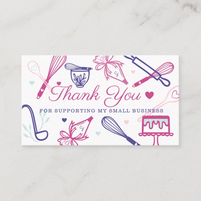 Colorful Baking & Cooking Utensil Thank You Business Card (Front)