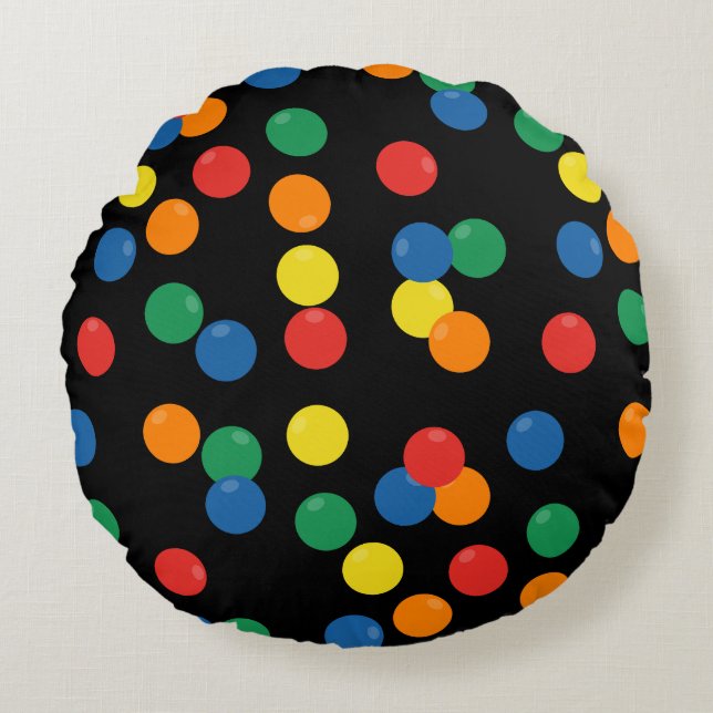 Colorful Ball Black Pattern Round Pillow (Front)
