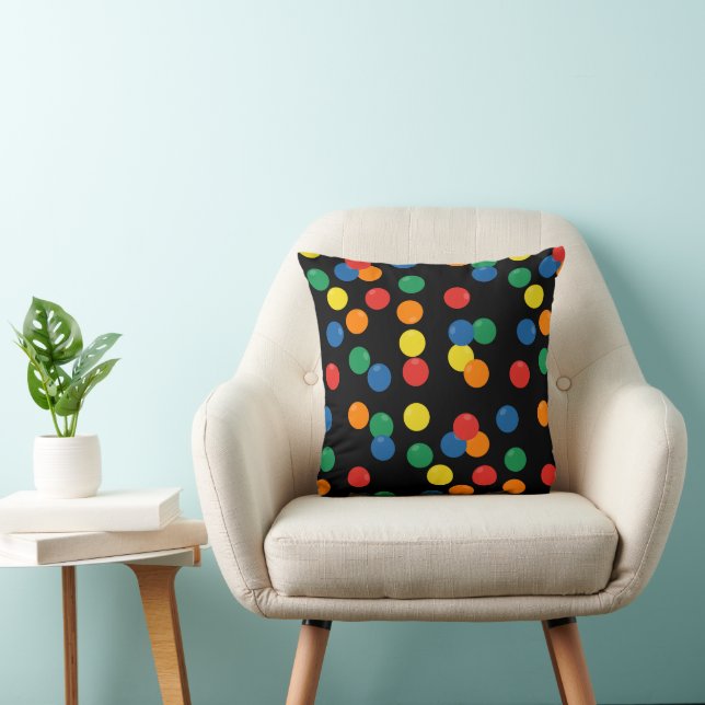 Colorful Ball Black Pattern Throw Pillow (Chair)