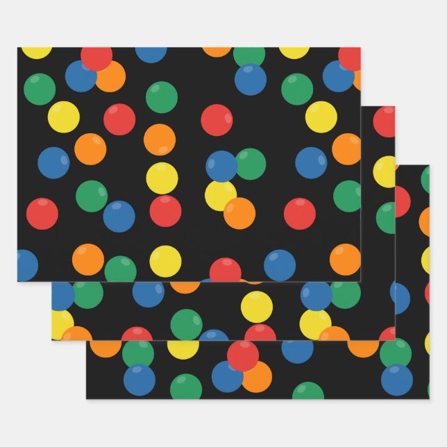 Colorful Ball Black Pattern Wrapping Paper Sheets (Set)