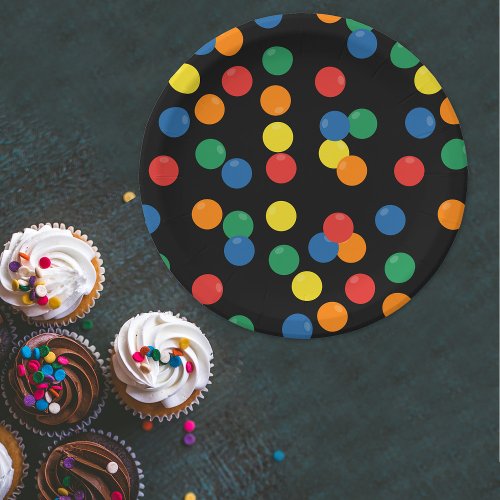 Colorful Ball Pattern Black Paper Plates