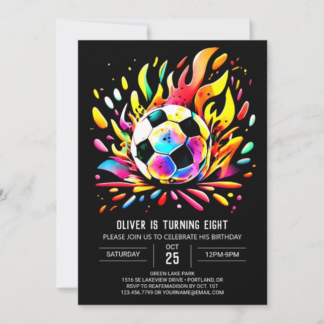 Colorful Ball Printable Soccer Birthday Invitation (Front)