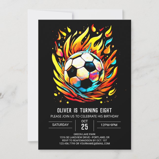 Colorful Ball Printable Soccer Birthday Invitation (Front)