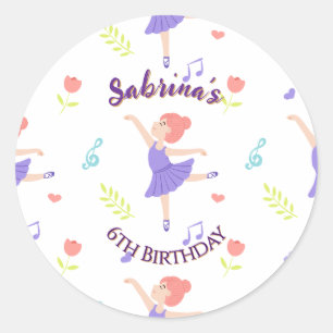 Colorful Ballerina Girls' Birthday Pattern Classic Round Sticker