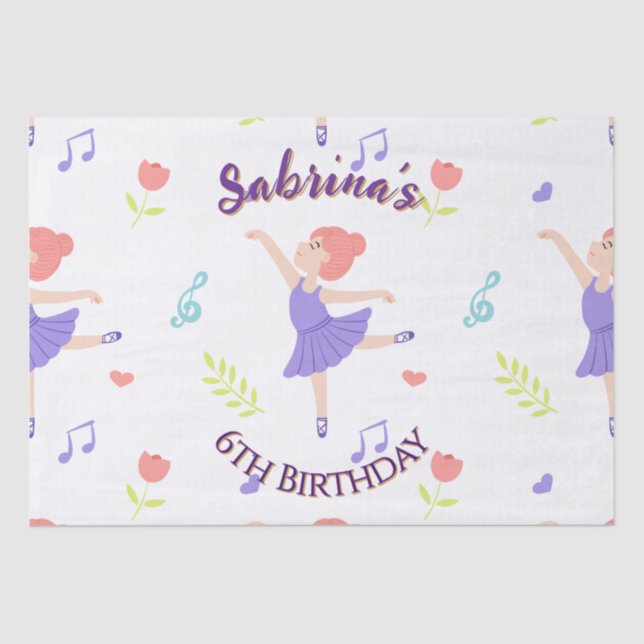 Colorful Ballerina Girls' Birthday Pattern Tissue Paper (Front)