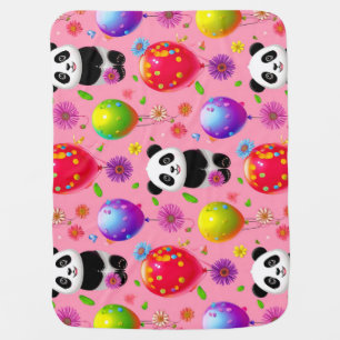 Colorful Balloon and Panda Pattern with Flowers Baby Blanket