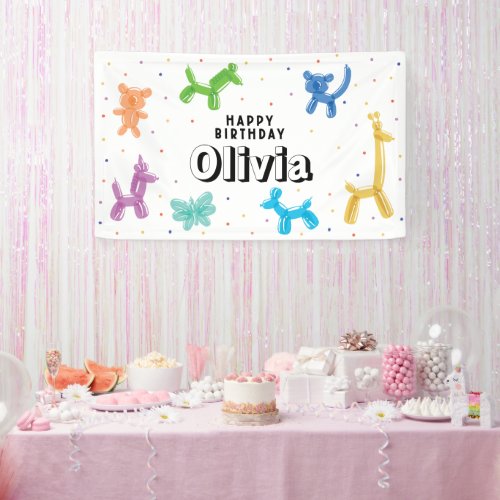 Colorful Balloon Animals Any Age Happy Birthday Banner
