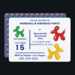 Colorful Balloon Animals Dogs Kids Birthday Party Invitation<br><div class="desc">These fun and festive party invites are perfect for kids birthday parties. The front features illustrations of dog shaped balloon animals in bright primary colors and is ready for you to personalize with all of your party details. On the back is a pattern of balloon sculptures in the shape of...</div>
