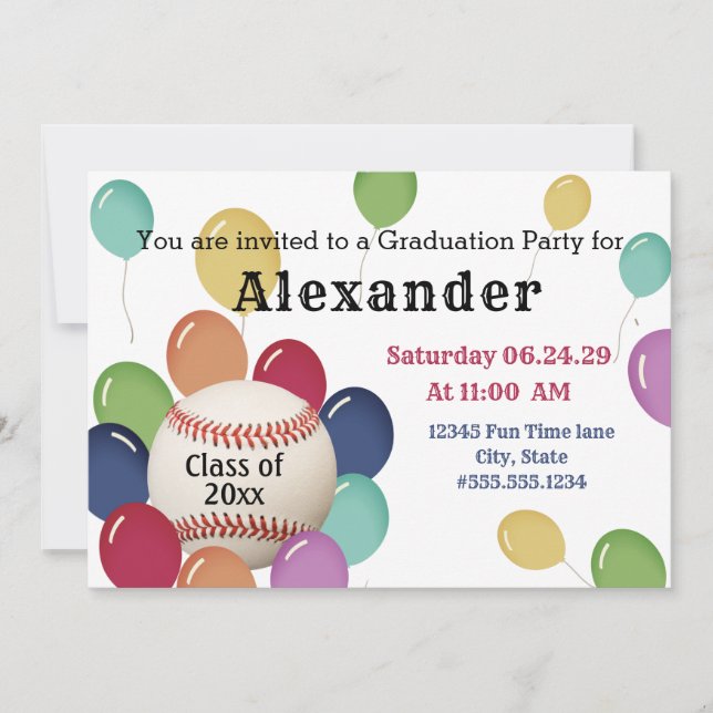 Colorful Balloon Baseball Sports Graduation Party  (Front)