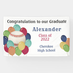 Colorful Balloon Baseball Sports Graduation Party Banner