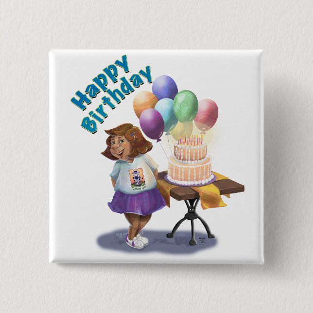 Colorful Balloon Birthday Girl Button (Front)