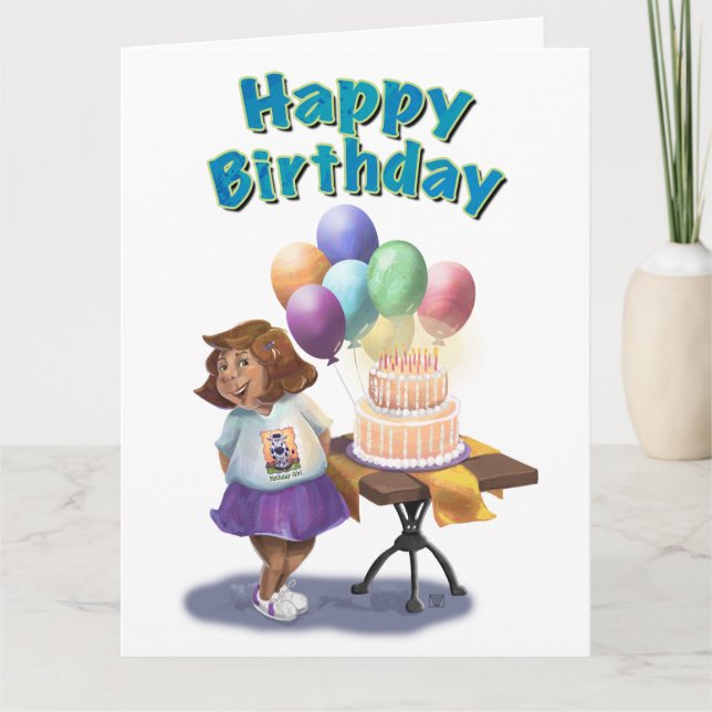 Colorful Balloon Birthday Girl Card (Front)
