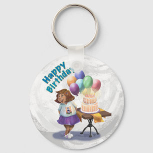 Colorful Balloon Birthday Girl Keychain