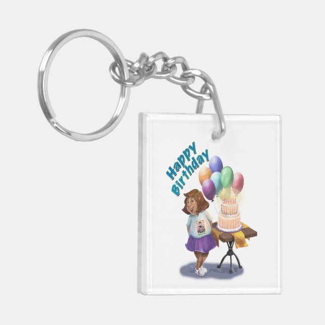 Colorful Balloon Birthday Girl Keychain (Front Left)